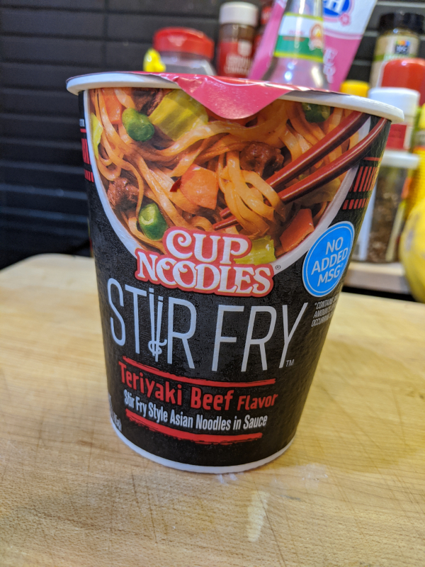 Cup Noodle Teriyaki Beef Flavor Stir Fry Asian Noodles in Sauce side view