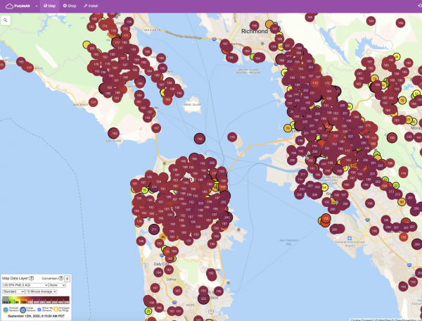 san Francisco bay area terrible air quality on purple air