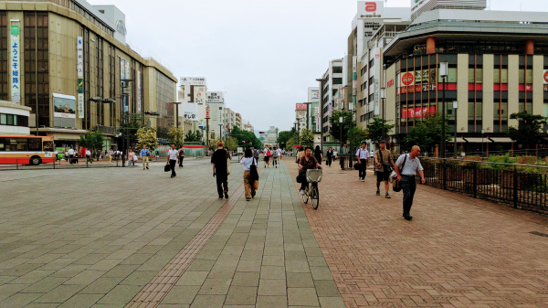 leaving the train station and seeing Himeji castle in the distance