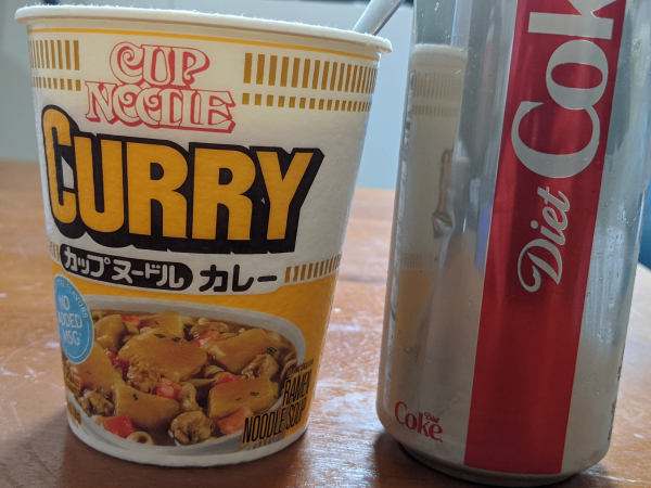 instant curry udon and diet coke